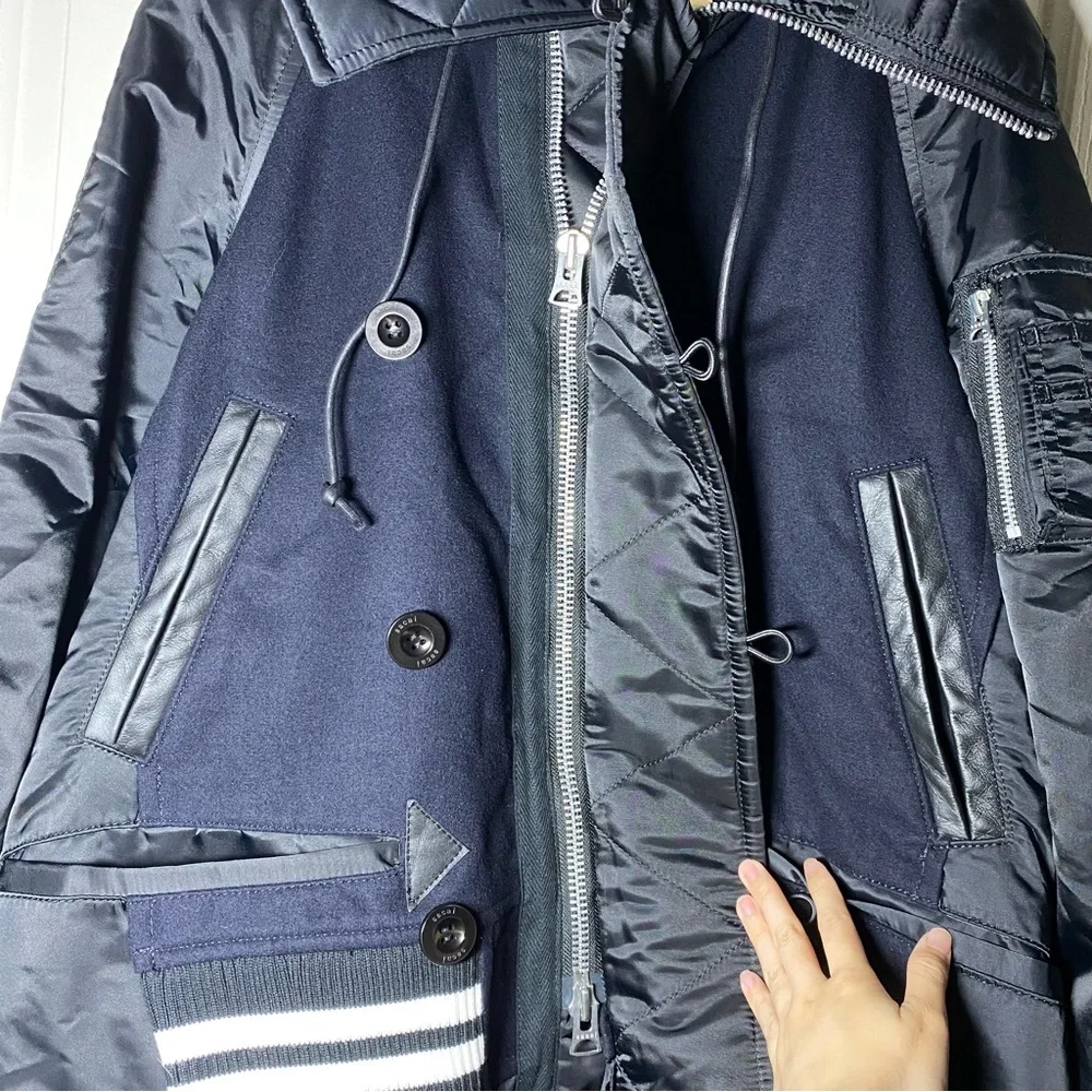 Sacai 21AW Switched Docking Bomber Coat Wool Nylon 21-02622M Men’s Size 1 Small